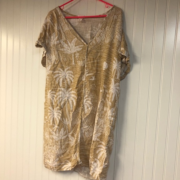 Desmond & Dempsey x H&M Tropical Print V-Neck Coverup Dress Tan Large - Picture 2 of 4
